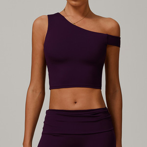 Top de Yoga Personalizado para <span class=keywords><strong>Mujer</strong></span>, Suave y Agradable al Tacto, de un Solo Hombro, con Relleno Extraíble, para Gimnasio y Entrenamiento - Product Image 4