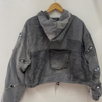 Sweat à capuche zippé pour homme en molleton gris délavé style vintage, avec panneau brodé personnalisé en forme d'œil, coupé et cousu, avec cordon de serrage - Fabricant
