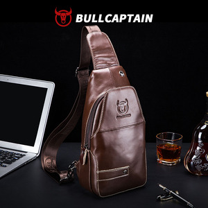 Sac à bandoulière pour homme BULLCAPTIAN, sac de poitrine en cuir véritable, sac messager rétro, grande capacité, sac bandoulière, logo personnalisé - Product Image 1