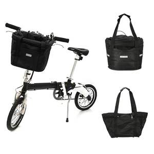 Cesta plegable negra para bicicleta, bolsa de almacenamiento de tela metálica duradera para bicicletas eléctricas y de uso diario, con soporte para manillar - Product Image 1