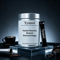 Café instantané mélangé aux extraits de plantes naturelles 10g*10 sachets, pot avec couvercle métallique argenté, boisson pure à base de matières premières botaniques