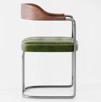Chaise de salle à manger Pieds en acier inoxydable Dos en bois massif Meubles de salle à manger Chaise en cuir