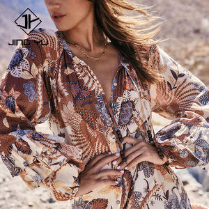 OEM design <b>Bohemian</b> print V-neck flowy long-sleeved slit <b>Maxi</b> <b>Dress</b> custom rayon casual <b>dress</b> 2026 - Product Image 2
