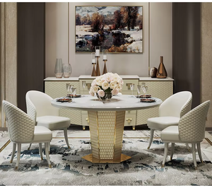 <span class=keywords><strong>Table</strong></span> ronde de luxe italienne <span class=keywords><strong>avec</strong></span> cadre en acier inoxydable et <span class=keywords><strong>plateau</strong></span> en marbre blanc rotatif, <span class=keywords><strong>table</strong></span> à manger <span class=keywords><strong>avec</strong></span> chaises en cuir - Product Image 3