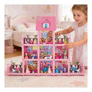 Casa de Muñecas Tipo Mansión Grande con Piscina, Tobogán, Ascensor, Balcón, Muebles, Juguete de Cuentos, Regalo para Niños y Familia - Product Image 5