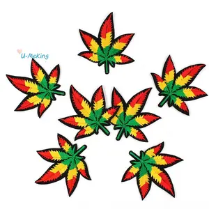 10pcs/lot Embroidered Maple leaves Patches Iron On Clothes Stickers Sew Jeans Bags Apparel Appliques Diy Patchwork Coats Stripes