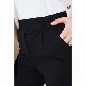 Pantalones casuales plisados de Velcro negro para niños, cintura elástica larga, opciones de cintura media, apliques de tela de gasa transpirable - Product Image 1