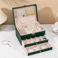 Organisateur de Boîte à Bijoux Grand En Gros à 3 Niveaux avec Serrure et 2 Tiroirs pour Femmes, Étui de Rangement à Bijoux de Luxe en Cuir PU Matelassé