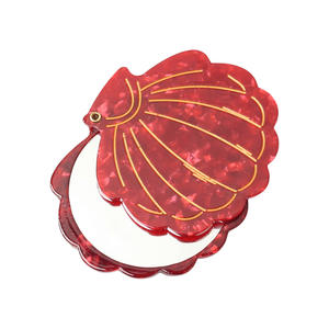 Espejo de maquillaje compacto en forma de concha, espejo acrílico plegable de viaje portátil, patrón de mármol, detalles dorados, características personalizadas - Product Image 5