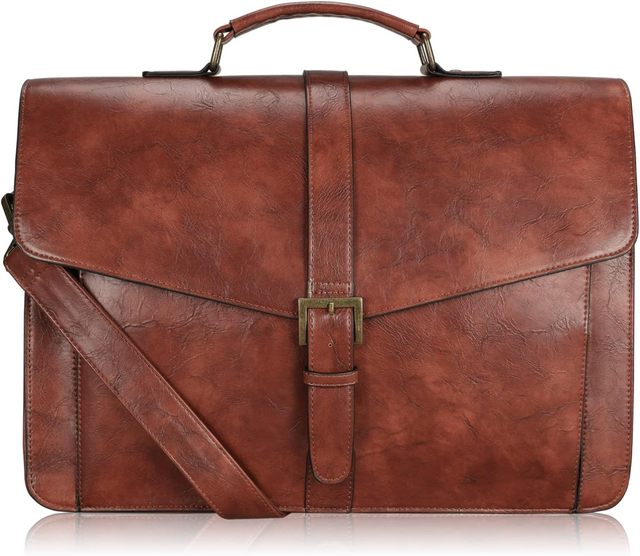 Men's Leather Briefcase 15.6 Inch Laptop Messenger Bag for Business/Travel/Office, Professional Leather Computer Shoulder Bag,