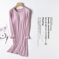 Robe de nuit longue en modal unie avec coussinets de poitrine intégrés, pyjama sans soutien-gorge, fin, grande taille, vêtement d'intérieur pour femme, collection automne-hiver