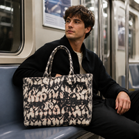 Sac fourre-tout en toile délavée à l'acide avec logo personnalisé, fermeture éclair, sac à main portable extra large pour le streetwear