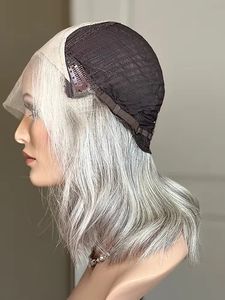 Perruque en dentelle HD transparente, cheveux 100% slaves non traités, mélange de couleurs sel et poivre, petite couche courte, pour femmes âgées juives - Product Image 5
