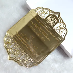 Desain Personalisasi Potongan Laser Cermin Emas Akrilik dengan Kata-kata Pertunangan untuk Acara Pesta