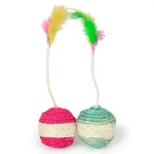 Juguete para gatos, pelota rascadora de sisal, juguete interactivo de entrenamiento para gatitos, suministros para mascotas, juguete con plumas, 1 ud. - Product Image 5