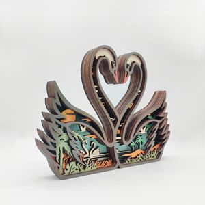 Uionen Multi-layer Hollow Carved Wooden Swan Figurine Creative Animal Craft Home Desktop Decorative <b>Ornament</b> - Product Image 3