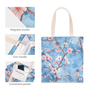 Wholesale Custom Cherry Blossom Sakura Watercolour Eco Friendly Recycle Reusable Shoulder Bag Grocery <b>Handbag</b> - Product Image 4