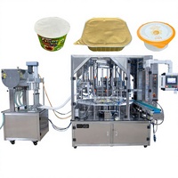 Machine de remplissage et de scellage automatique rotative pour boissons, miel, huile, sauces, confitures, gelées, yaourts en gobelets plastiques de 200 ml
