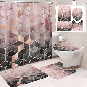 Ensemble de rideaux de douche géométriques modernes et luxueux avec tapis de bain et couvre-cuvette assortis, en polyester imperméable, décoration de salle de bain - Product Image 5