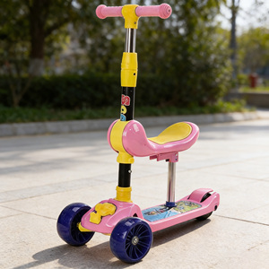 Trottinette à 3 roues pour enfants avec siège, trottinette pliable à hauteur réglable pour tout-petits de 3 à 12 ans, trottinette sécurisée pour débutants avec roues lumineuses - Product Image 1