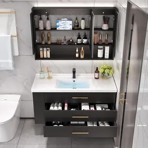 Lanjia 2022 Baru AZG023 Vanity Kabinet Kamar Mandi Vanity dengan Tower Sink Unit Wall Hung Vanity Sink
