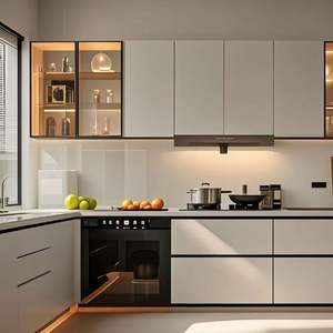 Mueble de Cocina Modular Moderno de Alta Gama, Madera Contrachapada Ecológica, Duradera e Impermeable, Isla de Cocina con Mesa de Comedor de una Sola Pieza, Personalizable - Product Image 6