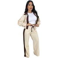 Ensemble de survêtement deux pièces pour femme KY, veste courte zippée et pantalon large, marron, style Y2K, streetwear, veste coach coupe-vent