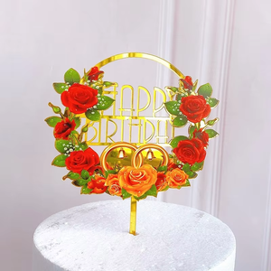 Premium Lucite Laser Cut Cake Topper Imprimé Fleurs Colorées Numéros Joyeux Anniversaire Fête Gâteau Décoration Fournitures Populaire - Product Image 4