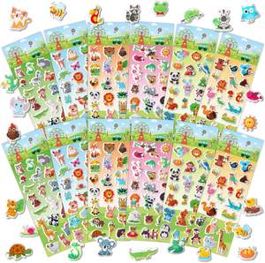 12 hojas de pegatinas de animales personalizadas, pegatinas hinchadas 3D a granel, autoadhesivas a granel, pegatinas de PVC de animales bonitos de bosque de dibujos animados para niños - Product Image 1