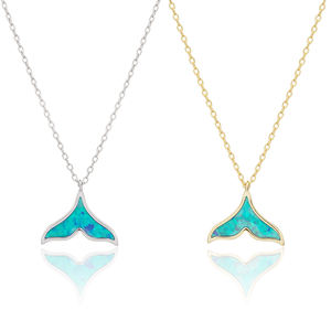 व्हेलफेल कॉव ट्रेंडी गोल्ड प्लेटेड ब्लू ओपल मर्मेड टेल लिंक चेन महिलाओं के लिए आकर्षक गहने हार - Product Image 1