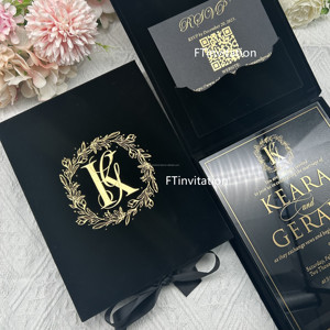 Hoàng Gia nhung đen đóng hộp lời mời đám cưới phong cách tình yêu theo chủ đề thẻ giấy - Product Image 2