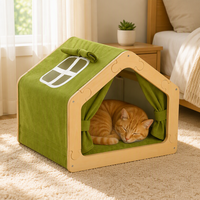 Maison pour chat moderne en velours, tente d'intérieur avec structure en bois, rideaux, coussin en peluche, fenêtre occultante, lit confortable pour animaux de compagnie