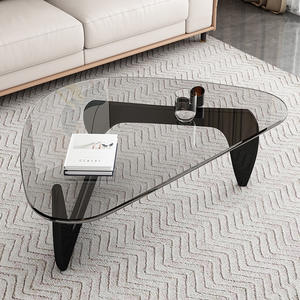Mesa de centro moderna de vidrio templado con patas de metal negro, muebles para sala de estar, diseño nórdico minimalista - Product Image 1