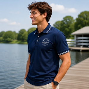 Camiseta de polo de algodón tejida con logotipo personalizado bordado e impreso para hombre, para club de remo - Product Image 2