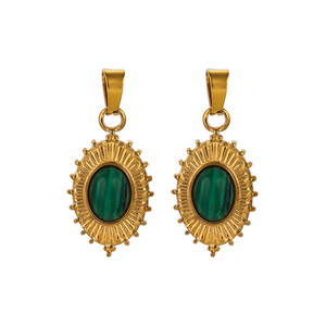 <span class=keywords><strong>Sunburst</strong></span> doğal taş Oval kolye uçları | 18K PVD altın kaplama paslanmaz çelik ve Oval yarı değerli taşlar takı yapımı için - Product Image 6