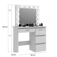 Prix bas Vintage moderne rond 3 voies miroir tiroir large mode coiffeuse blanc vanité maquillage avec tabouret