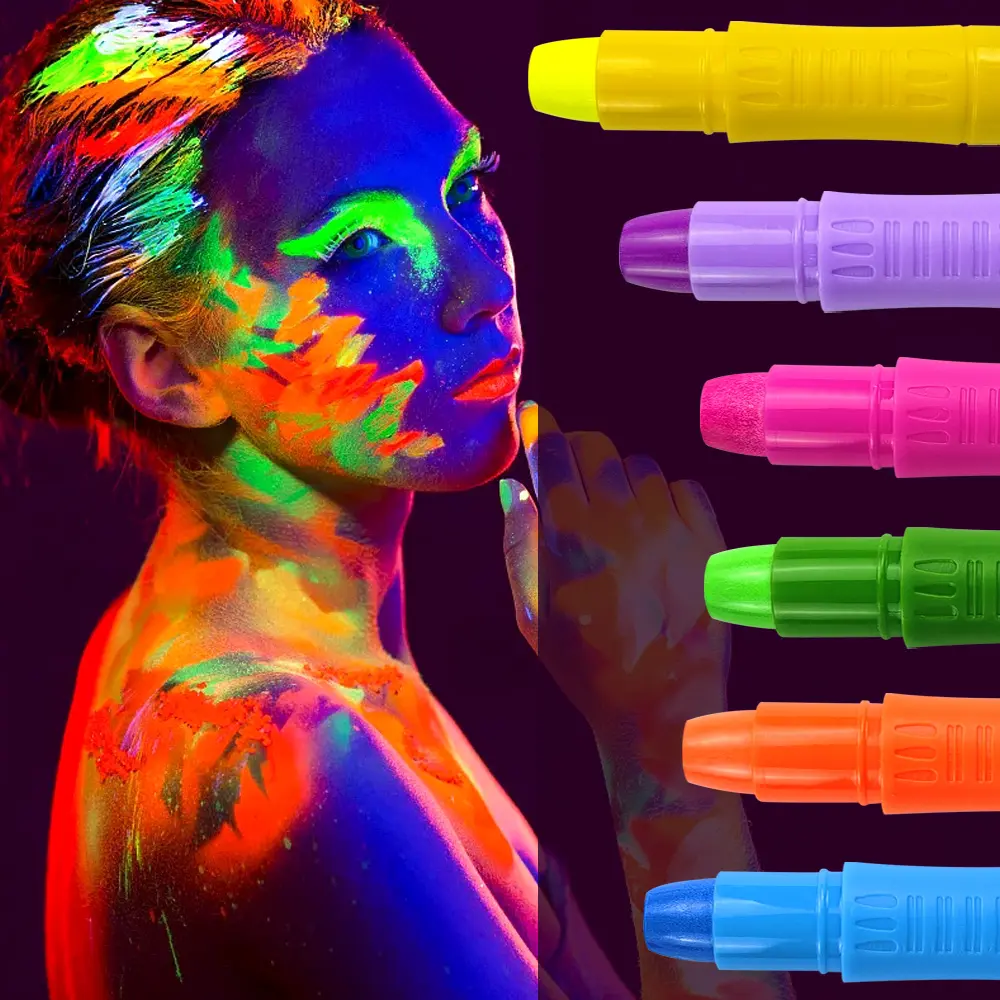 Khy Facepaint Marker Uv Neon Glow In The Dark Twistable Body Diy Zijdeachtige Gel Huid Water Wasbaar Kids En Face Paint Crayon Stick