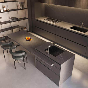 Đá nhân tạo Armani màu xám đậm, tấm lớn, chất liệu thạch anh nhân tạo dùng cho phòng khách & cầu thang, giải pháp thiết kế mô hình 3D - Product Image 5