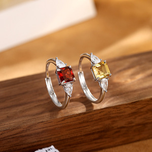 9 Minimalist 925 Sterling Silver 3 Stone <b>Rings</b> <b>Adjustable</b> 4mm Princess Square Natural Stones Certified Women Jewelry Wedding - Product Image 2