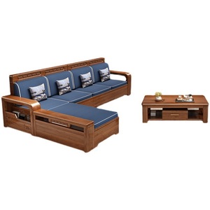 New Chinese Style <b>Walnut</b> Solid Wood Sofa Set L-Shaped Storage Living Room Furniture - Product Image 4