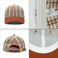 Casquette de baseball en coton à 6 panneaux avec broderie en dentelle, bicolore terre cuite, à carreaux vichy vintage, pour l'automne et le quotidien