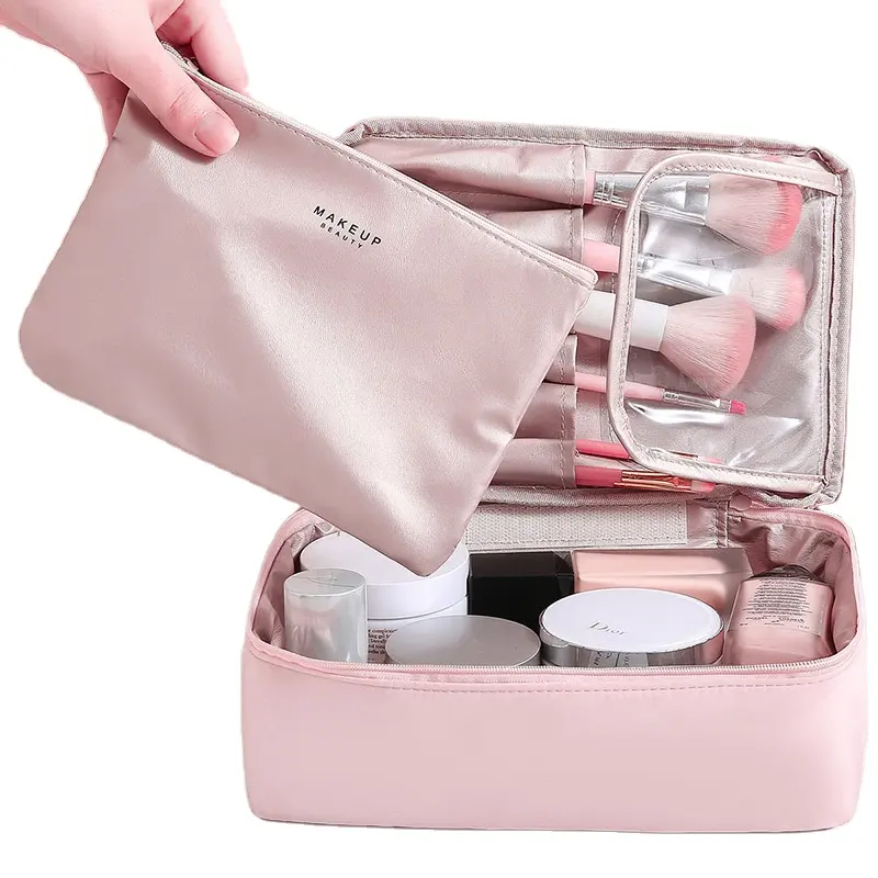 핫 세일 로고 맞춤형 전문 휴대용 여행 핑크 메이크업 주최자 화장품 케이스 가방
