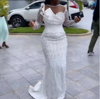 Robes de mariée sirène 2026, ornées de perles, à manches longues, style africain, grande taille, coupe trompette illusion, Vestido De Bodas