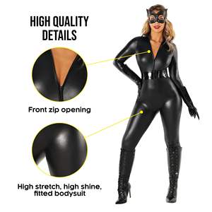 Zwarte Catsuit Voor Vrouwen Lederen Jumpsuit Super Heldin Bodysuit Cosplay Kostuum Met Zweep Headcover - Product Image 5