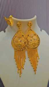 Women's Gold Plated Diamond Tassel <b>Earrings</b> Hiphop Style Wedding Jewelry Set Brass Fashion Statement Bridal Class Gift - Product Image 3