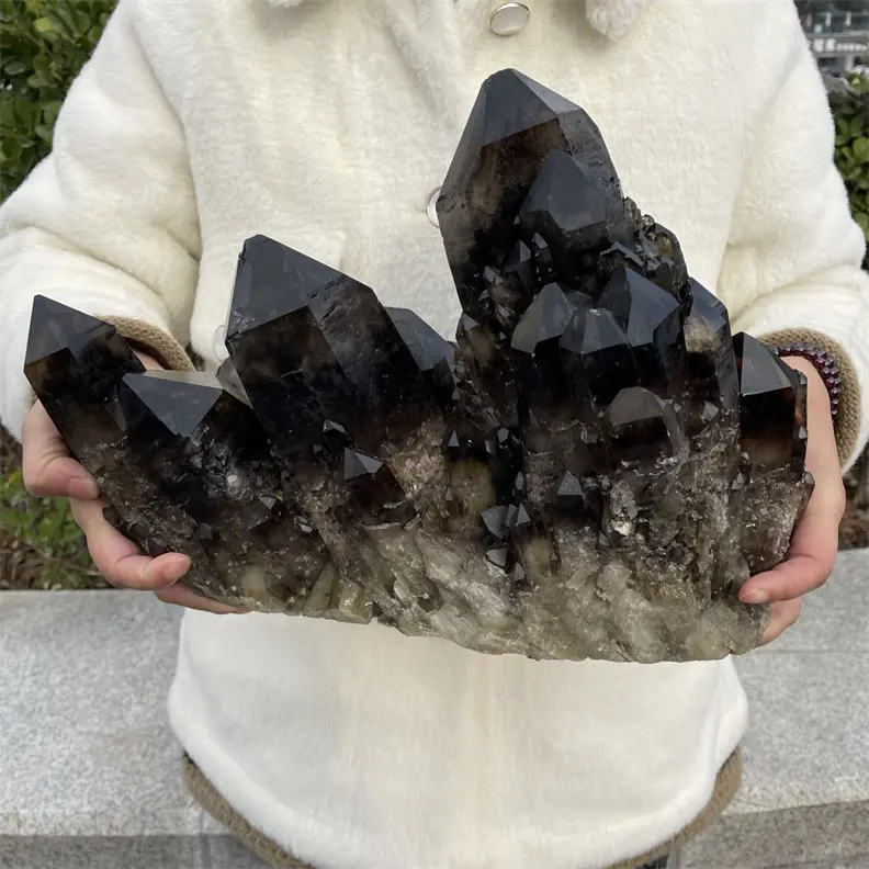 Guarigione Naturale Nero Al Quarzo Cluster Roccia Smoky Pietra di Cristallo Cluster Per La Decorazione