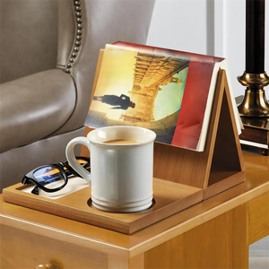 Multifunctional Wood Desktop Organizer Wooden Book Stand with Drink Holder for <b>Bedside</b> - Product Image 4