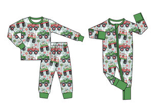 Preorder Christmas Truck Print Nuevos diseños Pijamas para niños Trajes Baby Girls Sleepers Sister Matches Estilos de ropa para niños - Product Image 3