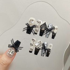 Nuevo Producto Lanzado, <span class=keywords><strong>Uñas</strong></span> Postizas Hechas a Mano <span class=keywords><strong>con</strong></span> Diseño de <span class=keywords><strong>Rosa</strong></span> Negra, Mariposa, Perla y Camelia, Estilo Tinta de Agua, Dulces y Elegantes - Product Image 4