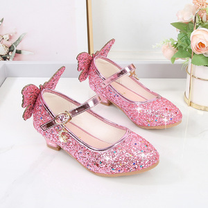 Chaussures de princesse brillantes pour filles, chaussures habillées Mary Jane à talon pour mariage et fête, avec nœud scintillant, pour tout-petits - Product Image 5